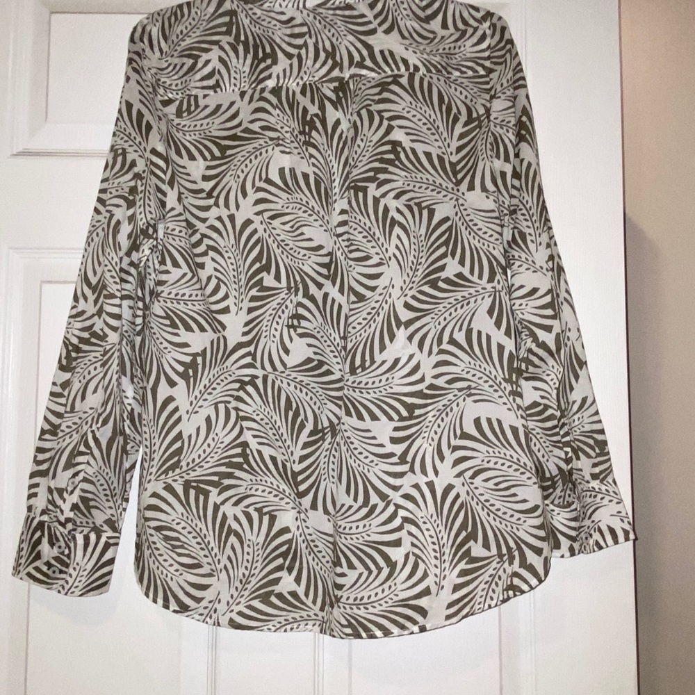 Talbots Cotton Button Front Shirt Cotton Tropical Palm Like Womens